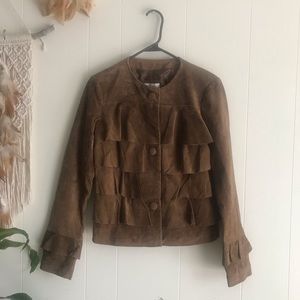 Neiman Marcus brown leather/suede ruffled jacket